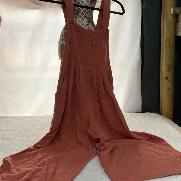 anrabess Pants - Rust Wide-Leg Linen Blend Jumpsuit